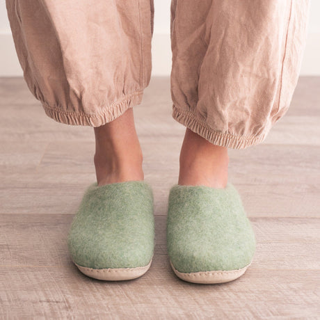Eucalyptus Green | Luxury Organic Merino Wool Slippers - Sumiye Co