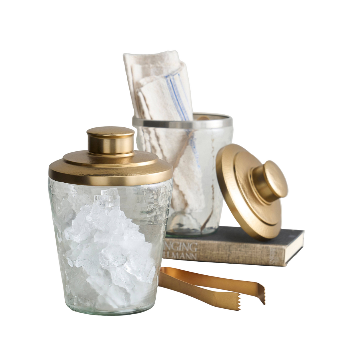 Pebbled Ice Bucket / Tongs Set