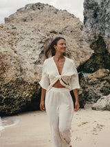 Bali Wrap Top - Natural With Gold Stripes - Sumiye Co