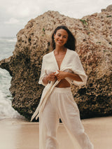 Bali Wrap Top - Natural With Gold Stripes - Sumiye Co