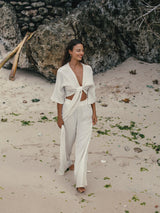 Bali Wrap Top - Natural With Gold Stripes - Sumiye Co