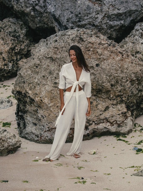 Bali Wrap Top - Natural With Gold Stripes - Sumiye Co