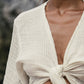 Bali Wrap Top - Natural With Gold Stripes by The Handloom