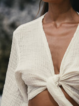 Bali Wrap Top - Natural With Gold Stripes - Sumiye Co