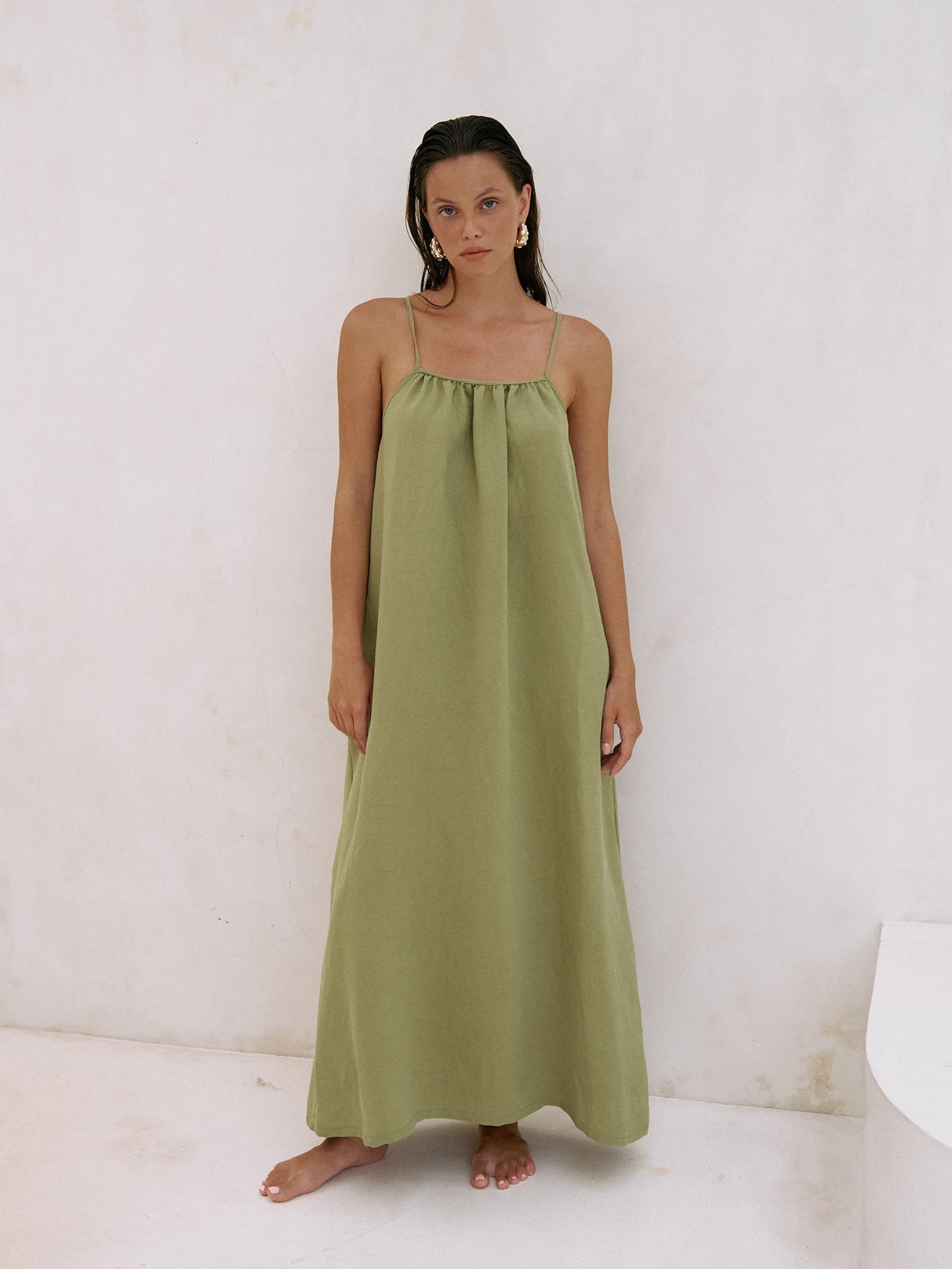 Bliss Flow Maxi Dress - Khaki Green - Sumiye Co