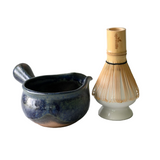 Blue Spouted Ceramic Matcha Bowl With Whisk & Holder Set - Sumiye Co