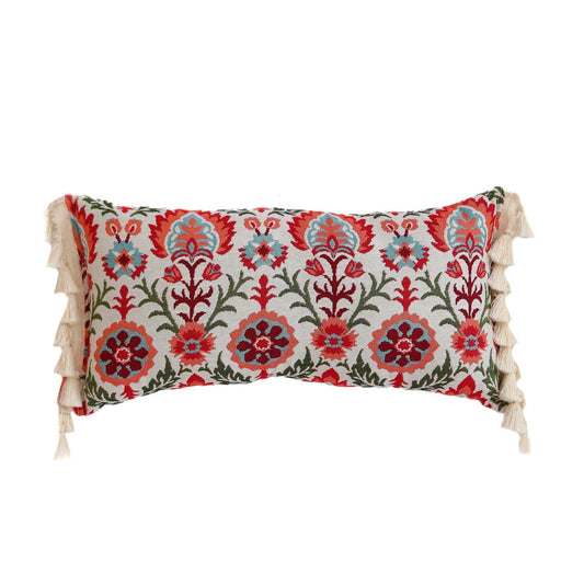 Bolster Pillow "Scarlet Iris in Cancaya" with Fringe