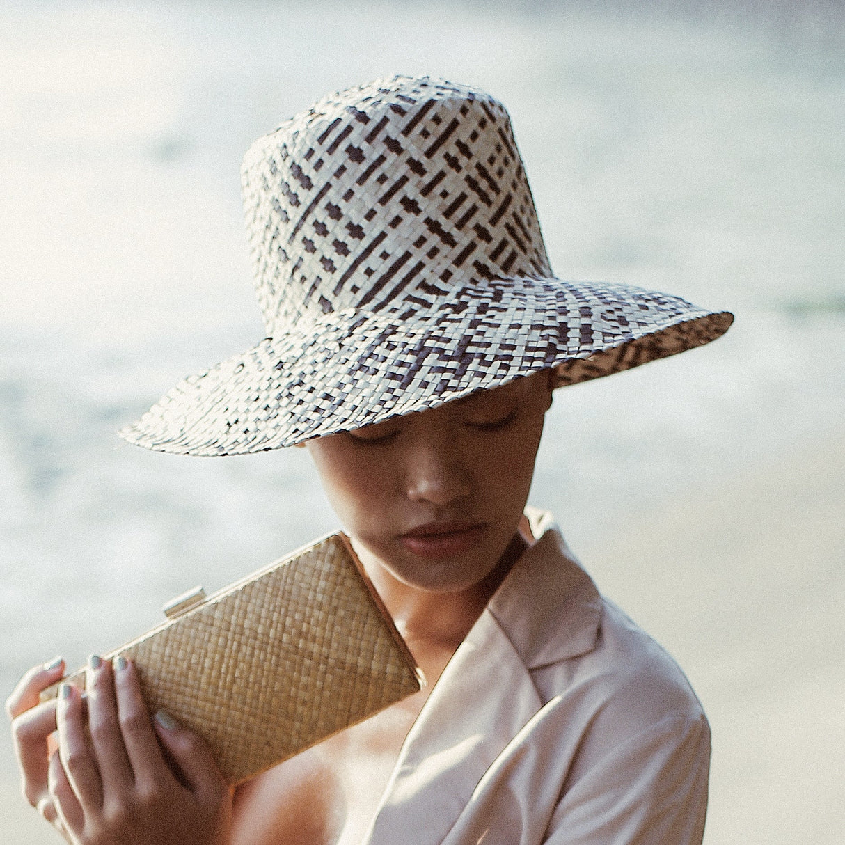 Borneo Fisherman Bucket Straw Hat, in Black - Sumiye Co
