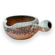 The Brown Ceramic Matcha Bowl with Spout features a multicolored speckled glaze on a black background, making it perfect for matcha and a unique housewarming gift for those who appreciate Japanese tea ceremonies.