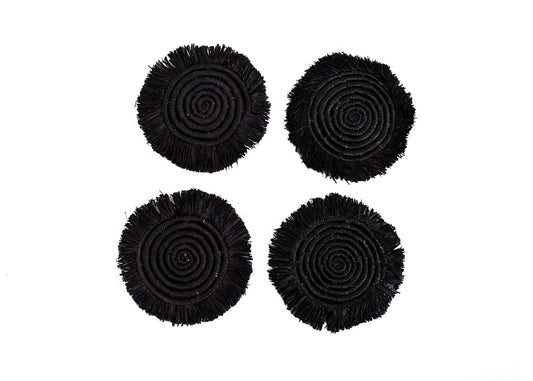 Modern Fringed Coasters - Black, Set of 4 | Home Decor