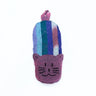 Colorful striped cat-shaped pouch on a white background