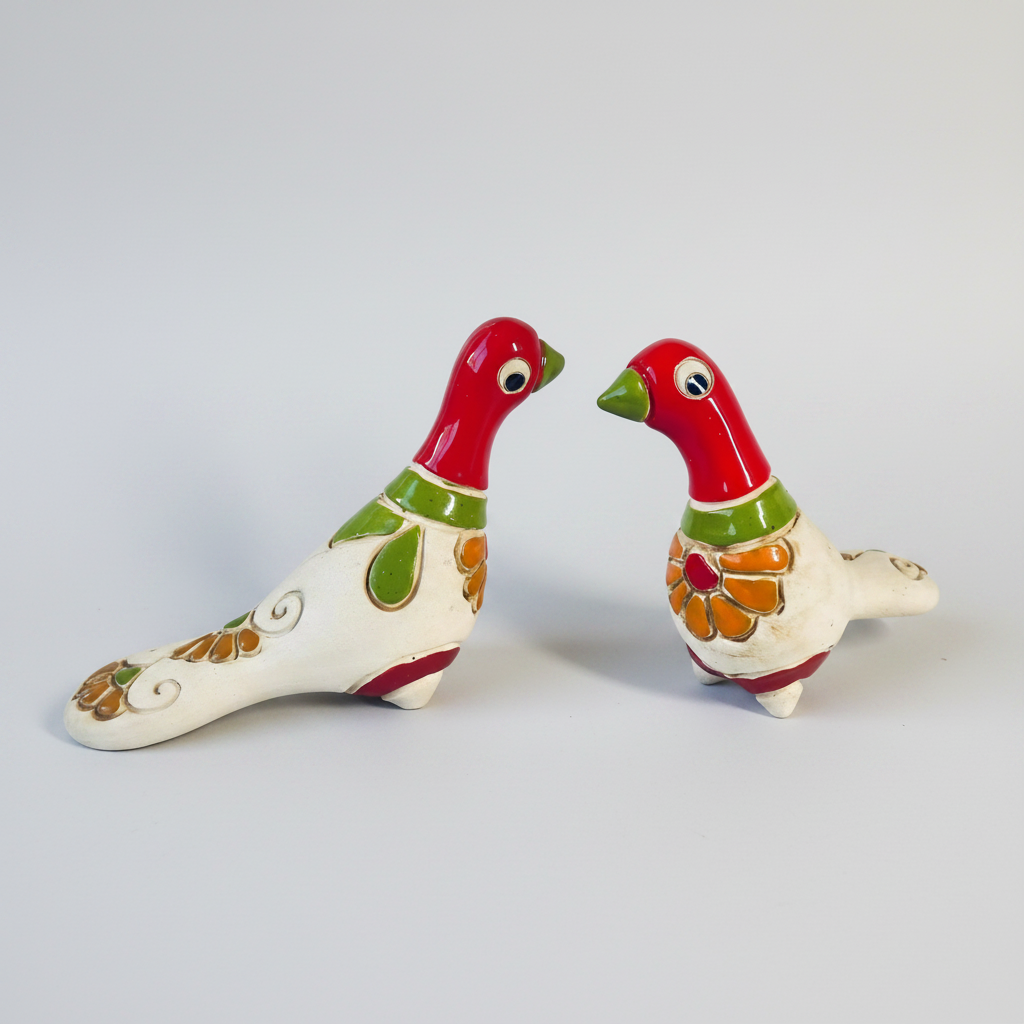 Ceramic Birds Set – Handmade Folk Art Sculpture from Colombia - Sumiye Co