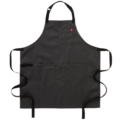 Black apron with multiple pockets on a white background