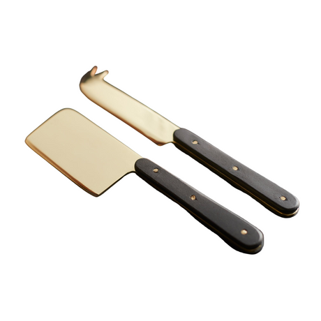 Mango Wood & Brass Cheese Tools Set of 2 - Sumiye Co