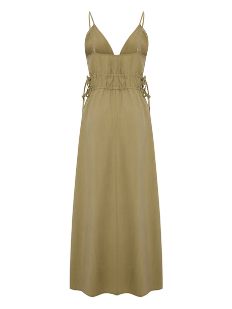 Sofia Ties Maxi Dress - Khaki Green - Sumiye Co
