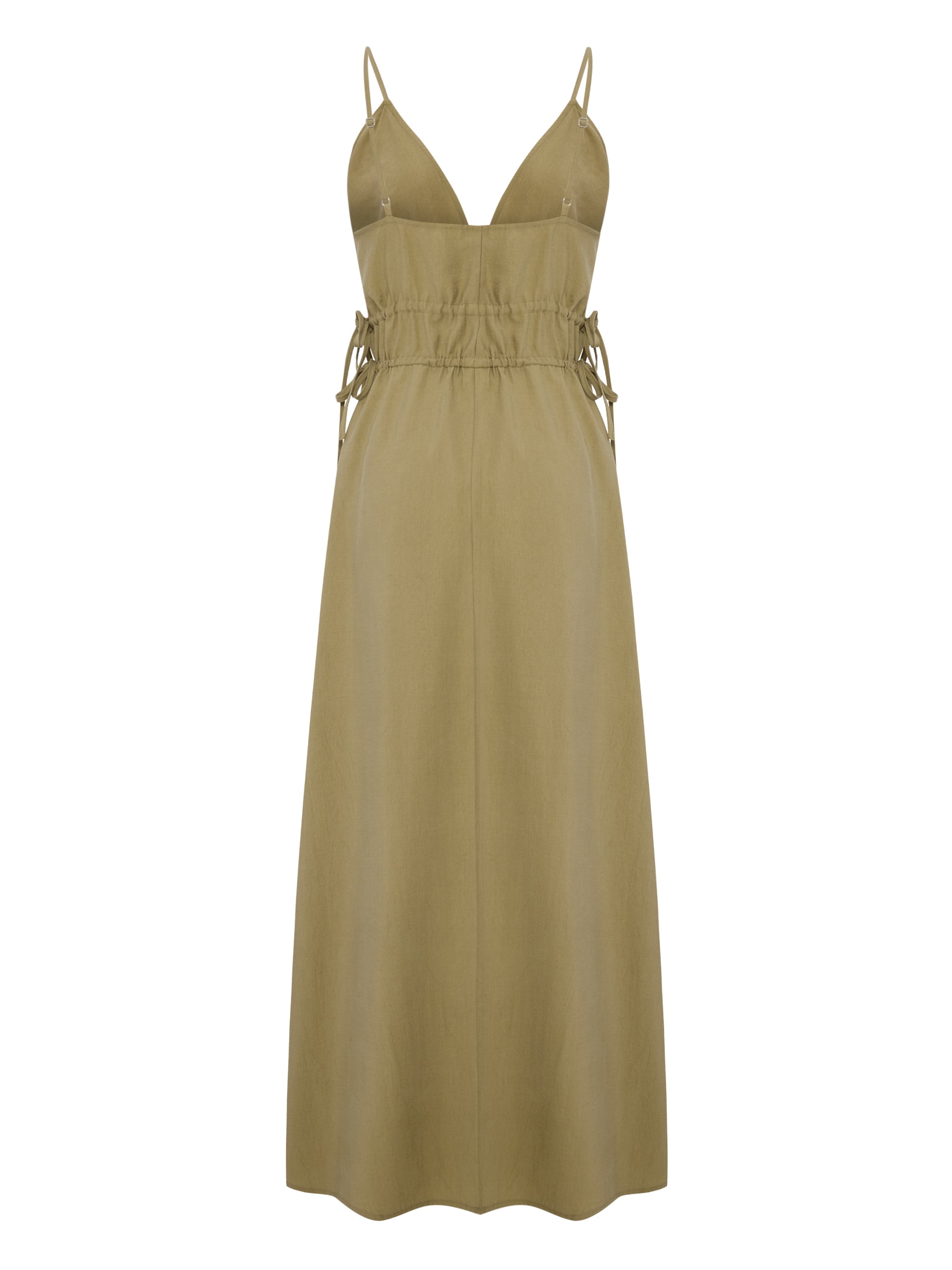 Sofia Ties Maxi Dress - Khaki Green - Sumiye Co