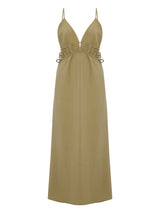 Sofia Ties Maxi Dress - Khaki Green - Sumiye Co