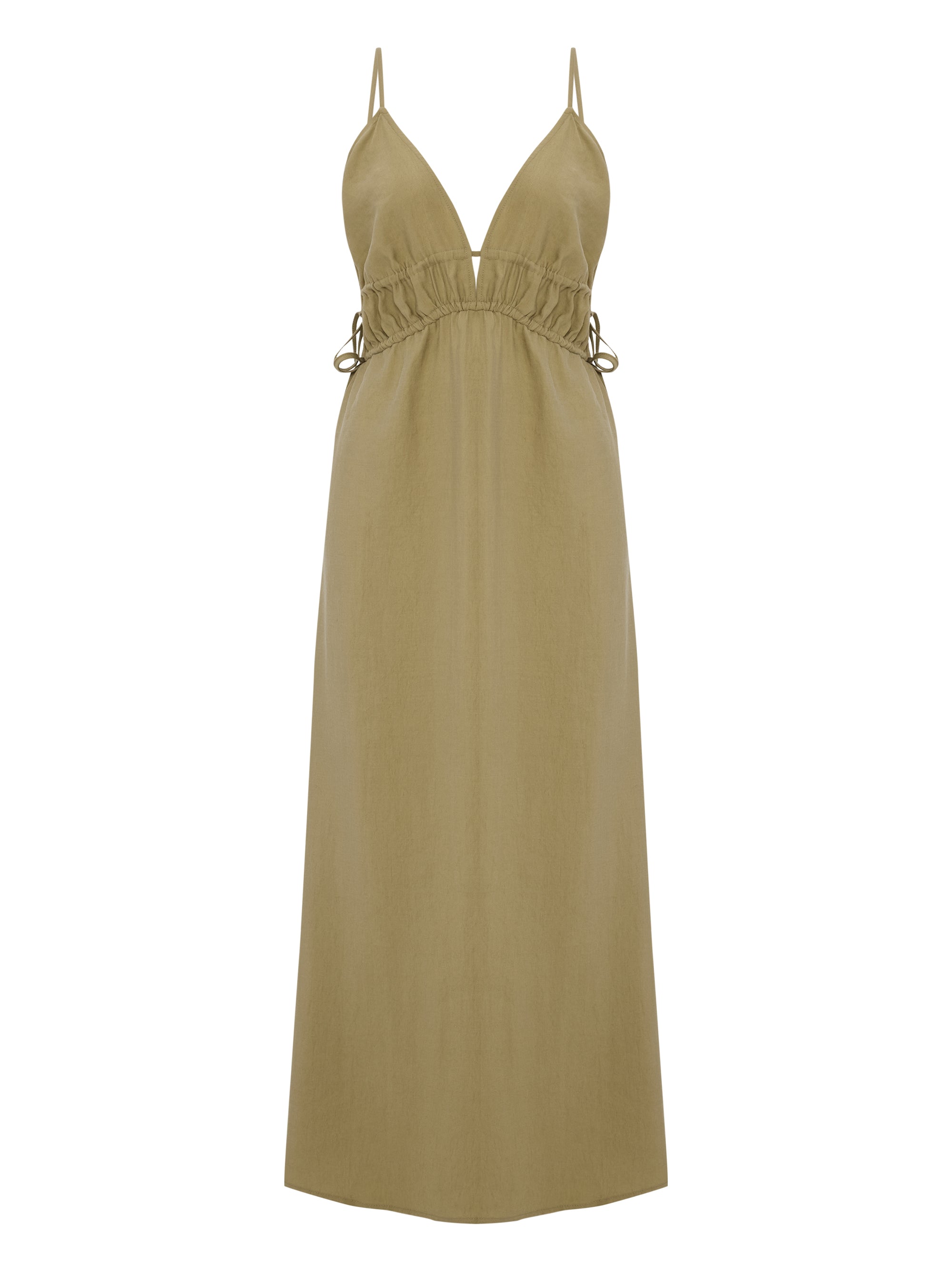 Sofia Ties Maxi Dress - Khaki Green - Sumiye Co