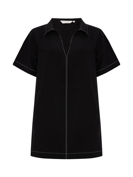 Mae Popover Mini Dress - Black - Sumiye Co