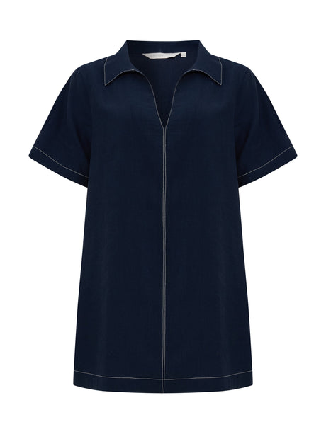 Mae Popover Mini Dress - Navy - Sumiye Co