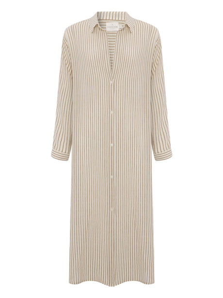 Voyage Shirt Dress - Khaki Green Stripes - Sumiye Co
