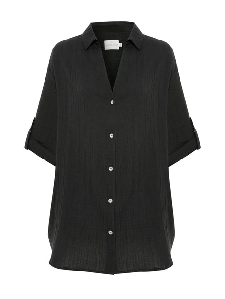 Kaya Oversized Shirt Dress - Charcoal - Sumiye Co