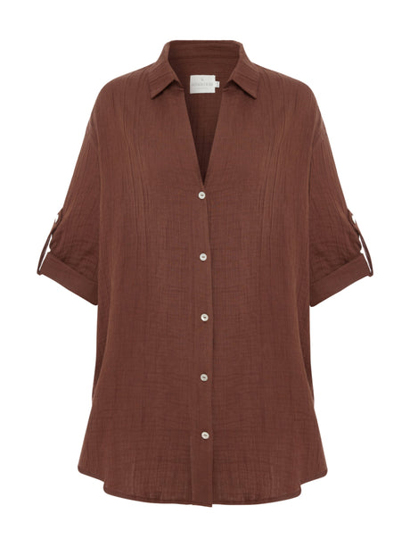 Kaya Oversized Shirt Dress - Terracotta - Sumiye Co