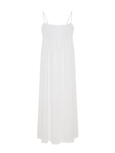 Kaya Smocked Maxi Dress - White - Sumiye Co
