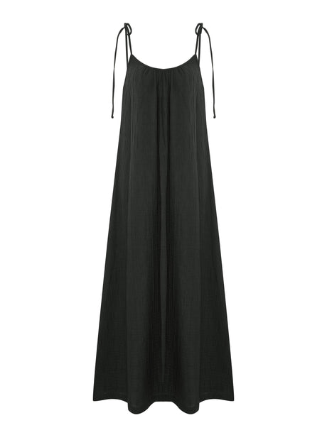 Kaya Tie Strap Maxi Dress - Charcoal - Sumiye Co