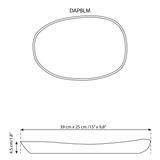 Measurement chart for a oval-shaped product with dimensions labeled.