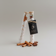 Two glass tubes with cinnamon sticks and star anise on a gray background