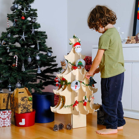 Montessori Wooden Christmas Tree & Felt Ornaments Set-0