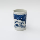 Adorable Cat 2 Tea Cup, Blue & White Mino-Ware, 180ml (6oz.)