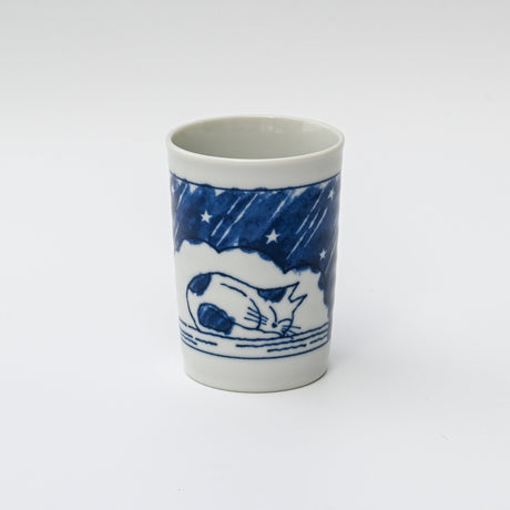 Adorable Cat 2 Tea Cup, Blue & White Mino-Ware, 180ml (6oz.)