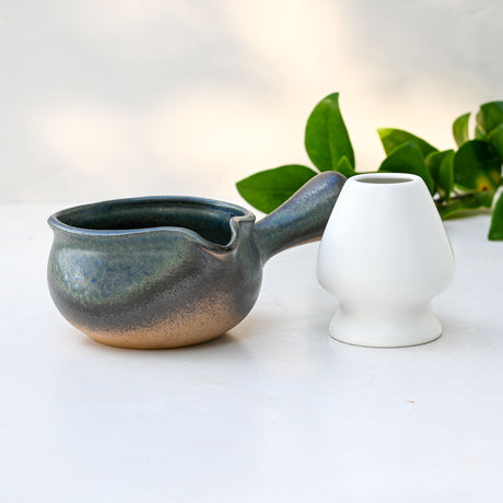 Blue Spouted Ceramic Matcha Bowl by Aprika Life - Sumiye Co