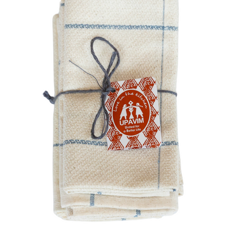 Upcycled Denim Stripe Tea Napkins - Set of 6 - Sumiye Co