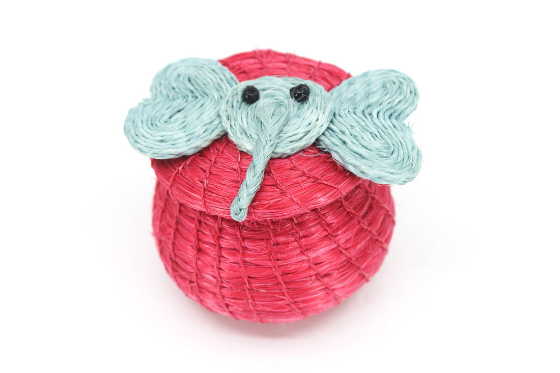 Kids Elephant Tiny Lidded Basket - Pink 2" x 2.5"
