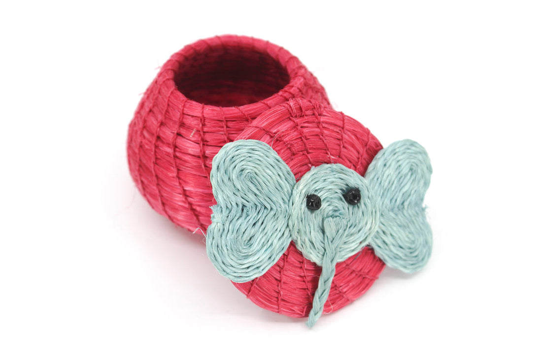 Kids Elephant Tiny Lidded Basket - Pink 2" x 2.5"