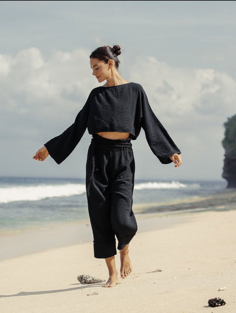 Paloma Paper Bag Pants - Black - Sumiye Co