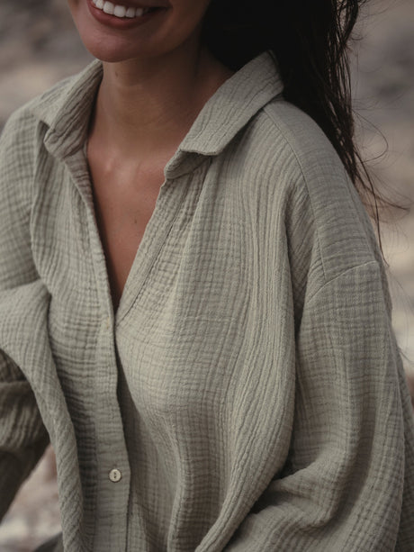 Echo Maxi Shirt - Khaki Green - Sumiye Co