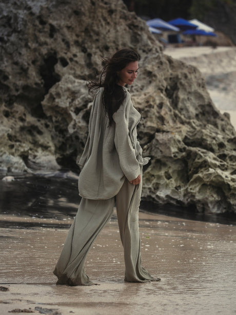 Echo Maxi Shirt - Khaki Green - Sumiye Co