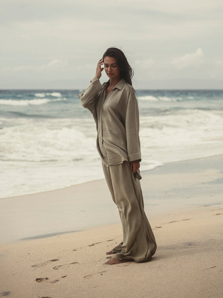 Echo Maxi Shirt - Khaki Green - Sumiye Co