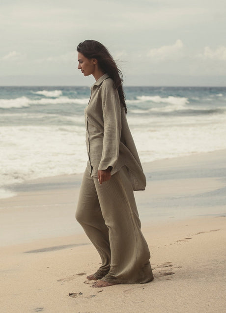 Echo Maxi Shirt - Khaki Green - Sumiye Co