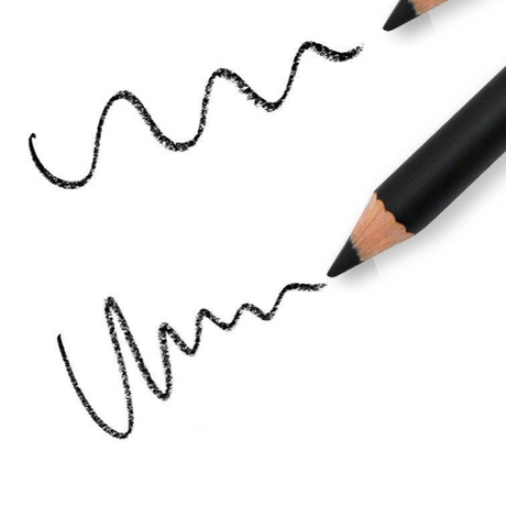Black eyeliner pencil with wavy lines on a white background
