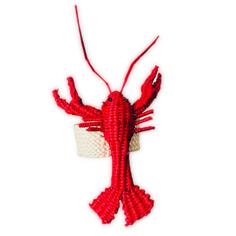 Red lobster-shaped napkin ring  with a white background