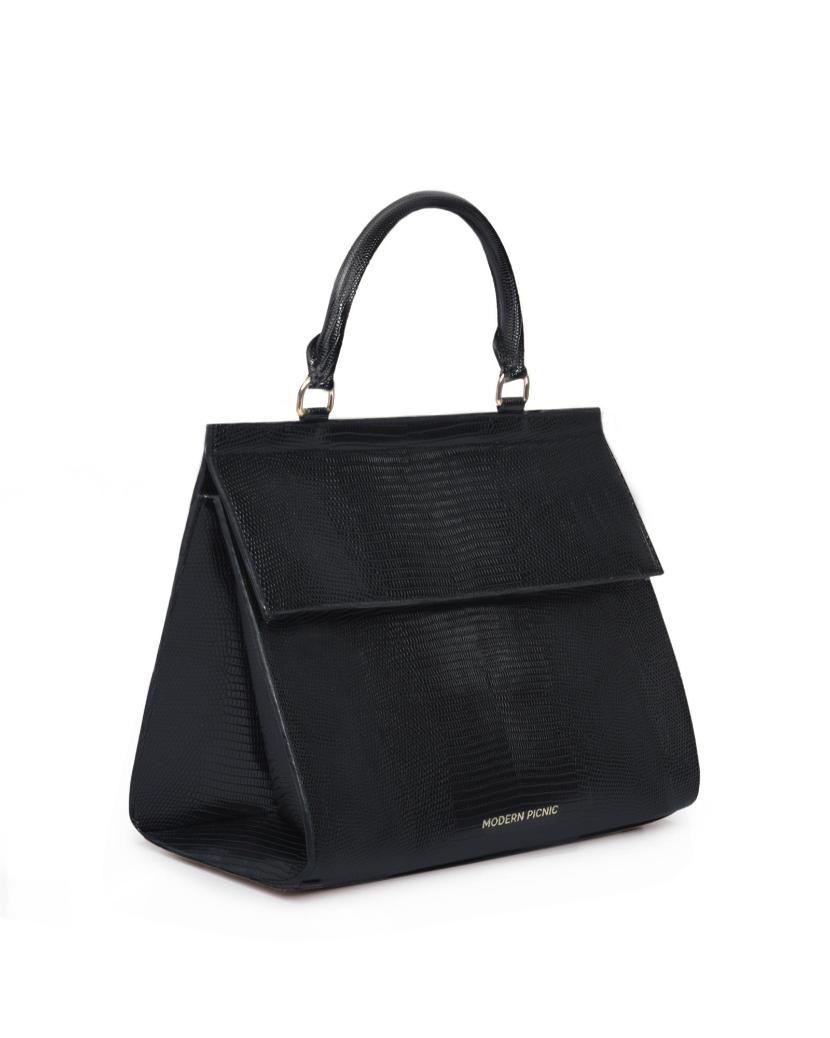 The Large Luncher  - Black Lizard | Designer Lunch Bags & Totes - Sumiye Co