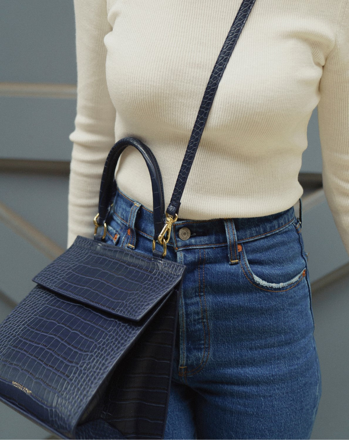 The Luncher - Navy Croc | Designer Lunch Bags & Totes - Sumiye Co