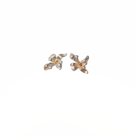 Pair of Orchid-shaped earrings on a white background