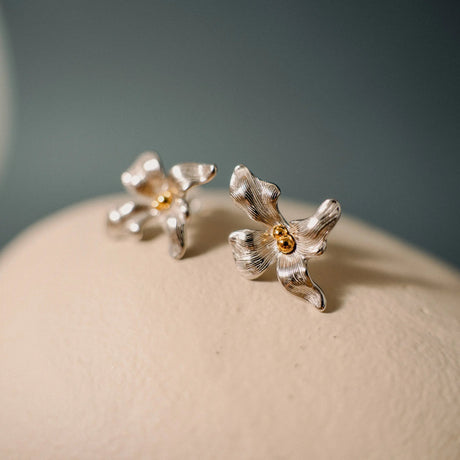 Silver Flower Earrings, Orchid Earrings, Dainty Gift