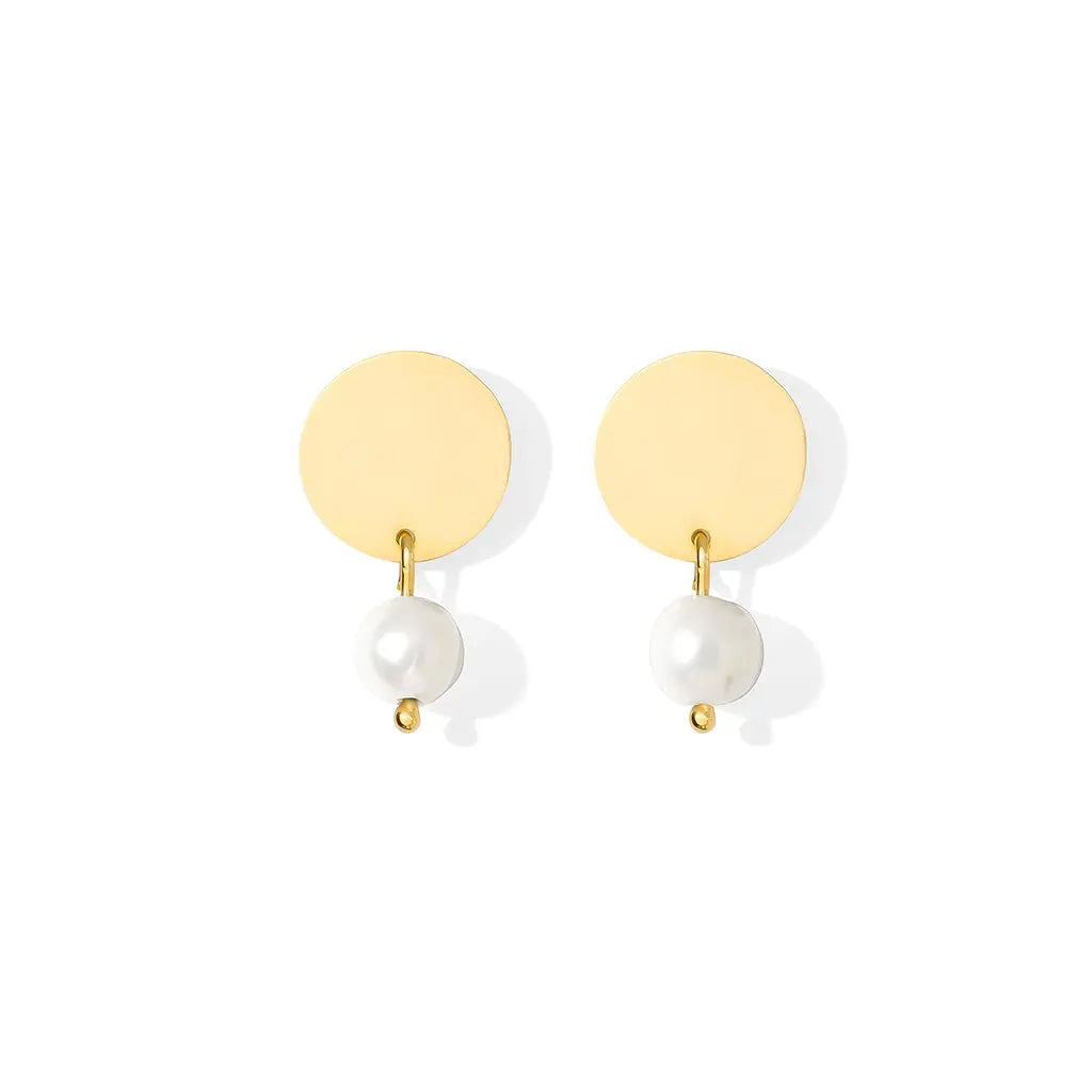 Freshwater Pearl Disc Earrings-0